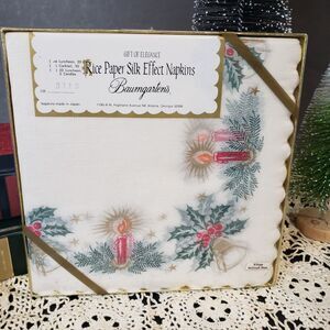 Pretty Box of Vintage Baugartens Christmas Rice Paper Luncheon Napkins Ephemera